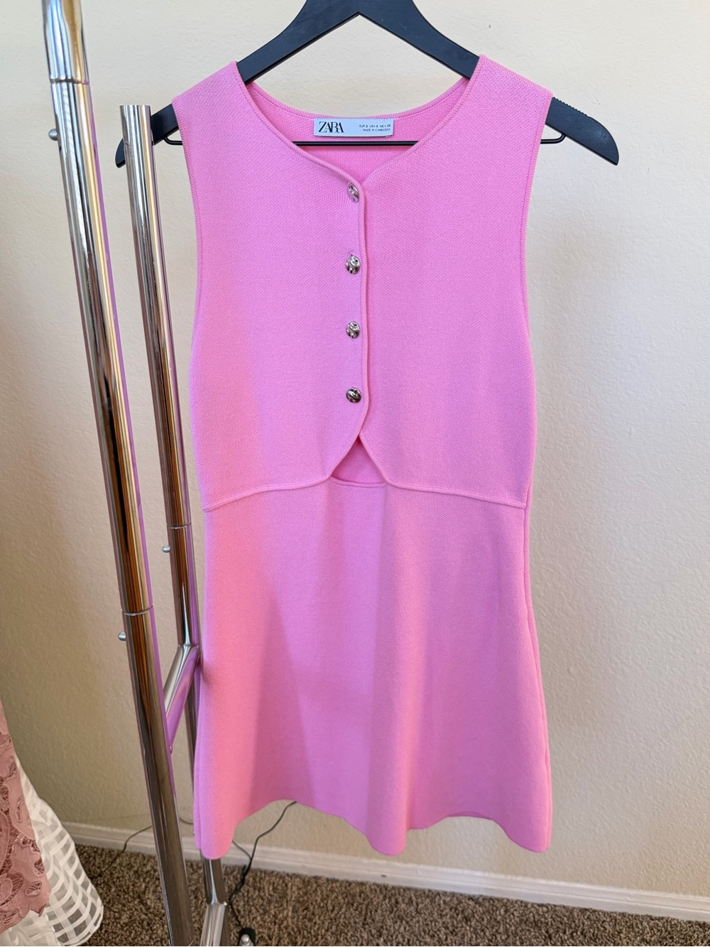 Zara Pink Sleeveless Knit Button-Front Dress
